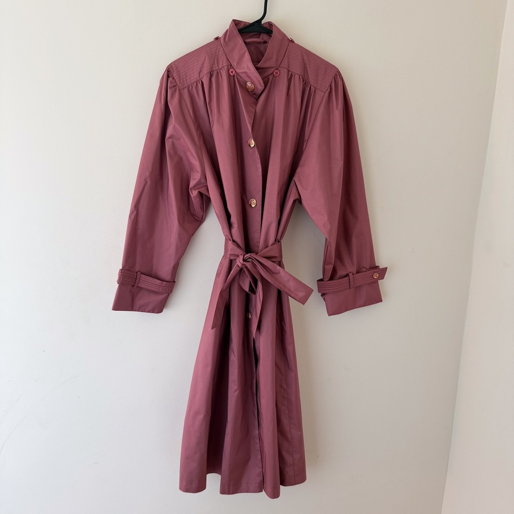 Vintage‎ Mauve Trench Coat 14P Oversized Belted Retro Raincoat 90s Indie